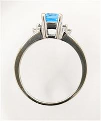 14K 3.3g Solid White Gold Radiant .82ct Aquamarine Diamond Ring Size 7.3